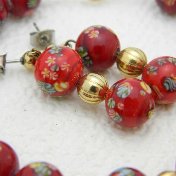 VTG Red Multi-Color Confetti Flower Art Glass Bead - Picture 2 of 4